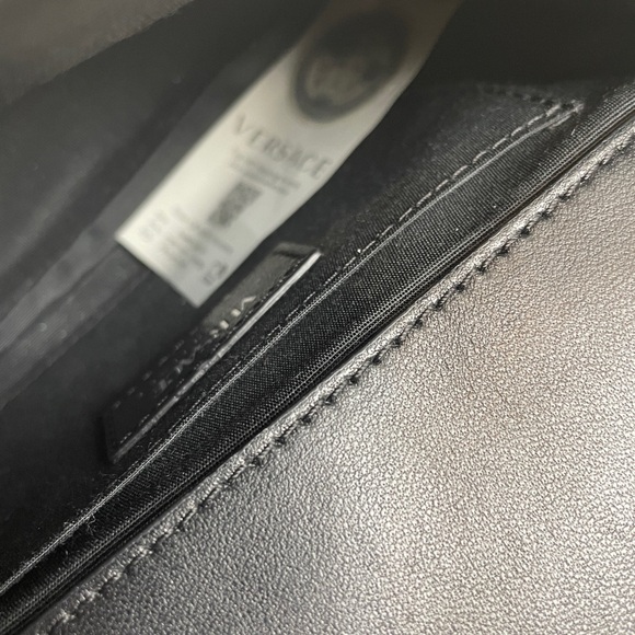 VERSACE Calfskin Nylon Quilted Medusa Chain Crossbody Black - Picture 7 of 8